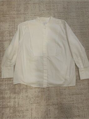 Escada Sport White Cotton Bib Front Band Collar Blouse Women’s US 6 EU 42